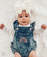 Denim Rainbow Ruffles Romper with Headband.